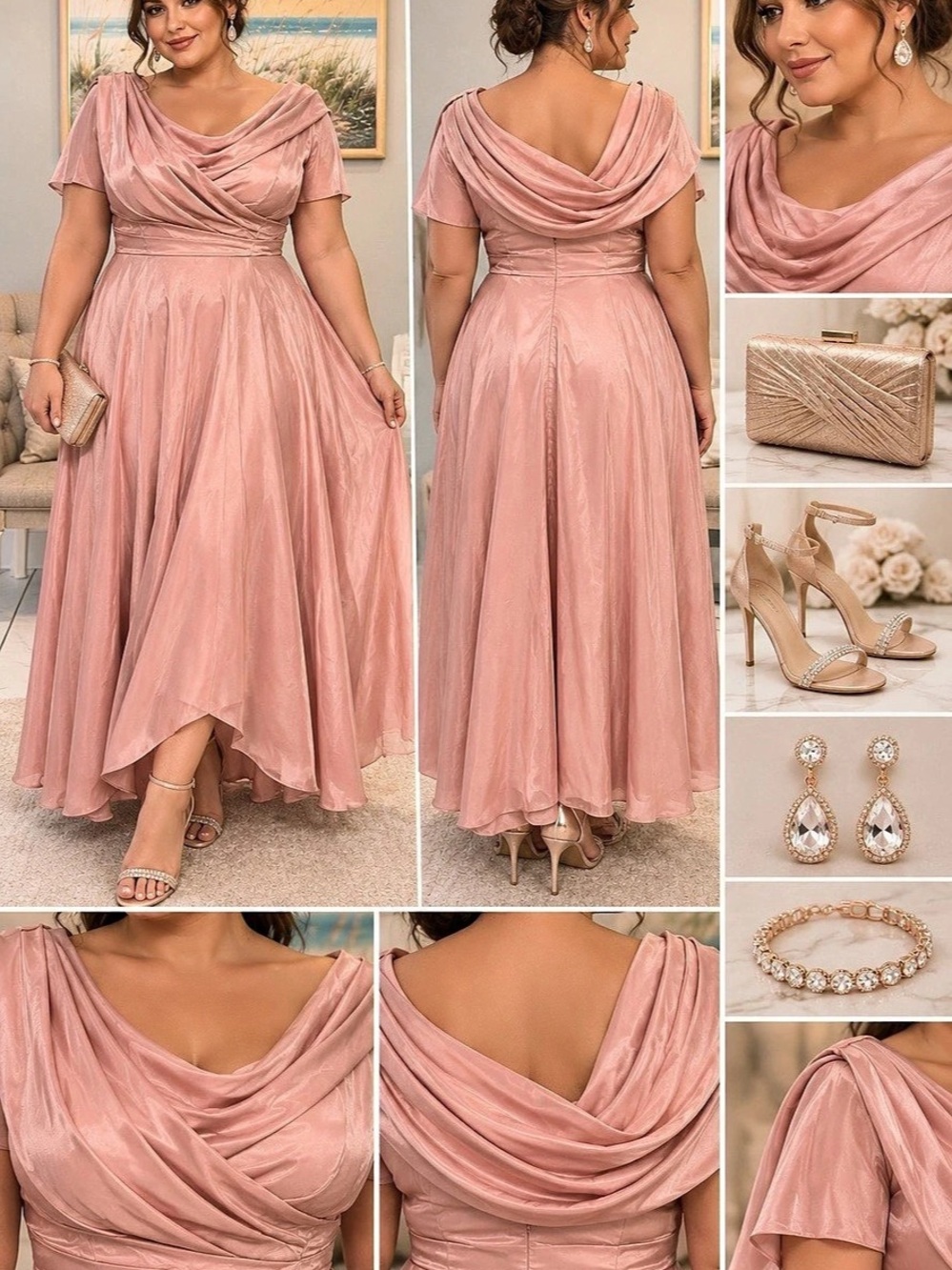 Pink Draped Neck Maxi Dress